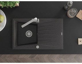 Mexen Cesar, granitový drez 775x470x190 mm, 1-komorový, čierna škvrnitá s chrómovým sifónom a chrómová drezová batéria Rita, 6514-76-670300-00