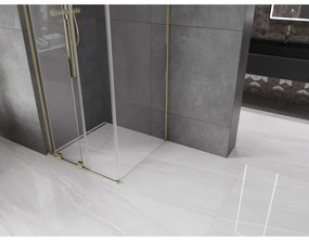 Mexen Velar L, sprchový kút s posuvnými dverami 90 x 90 cm, 8mm číre sklo, zlatá lesklá, 871-090-090-03-50