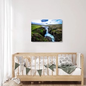 Sklenený obraz vodopádu medzi skalami (70x50 cm)