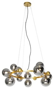 Art Deco závesná lampa zlatá s dymovým sklom 12 svetiel - David
