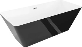 Mexen Velo Slim, voľne stojaca vaňa 170 × 75 cm, biela-čierna, chrómový prepad, 52811707575-01