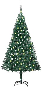 Osvetlený umelý vianočný stromček s guľami, zelený 240 cm 3077710
