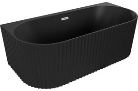 Mexen Sella, voľne stojaca vaňa ku stene, drážkovaná, 170 x 80 cm, čierna matná, brúsená oceľ, 52711708071-97