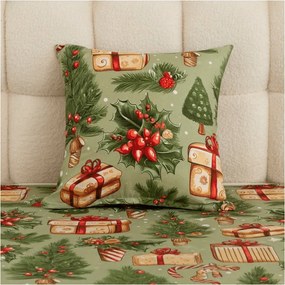Obliečka na vankúš z mikrovlákna CHRISTMAS PRESENTS 45x45 cm, zelený