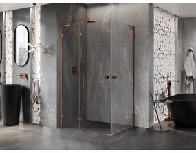 Mexen Lunar, L Duo výklopný sprchový kút 105 x 100 cm, 8mm číre sklo, profil ružové zlato, 834L-105L-100P-60-00