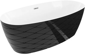 Mexen Olea, voľne stojaca vaňa, vzor, 170 × 80 cm, biela-čierna, chrómový prepad, 52821708075-01