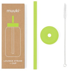 Silikónová slamka s čistiacou kefkou/s viečkom Electric Lime – Muuki
