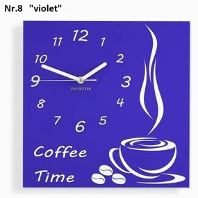 Coffee Time nástenné kuchynské hodiny fialová