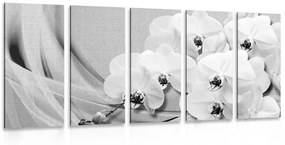 5-dielny obraz orchidea na plátne v čiernobielom prevedení - 200x100