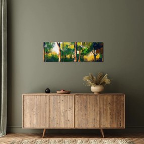Obraz lesa v letnom slnku, maľba (s hodinami) (90x30 cm)