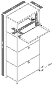 Kovová vysoká skrinka »CN3« so 4 výklopnými priehradkami, čierna