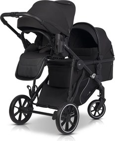 Súrodenecký kočík EasyGo Duoflex Ebony Black, 2 športové časti , 2 hlboké vaničky