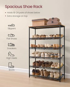 VASAGLE stojan na topánky, 6 poschodový, 28x75x114 cm, hnedo-čierny