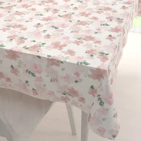 Biante Zamatový obdĺžnikový obrus Tamara TMR-036 Ružovo-béžové akvarelové kvety na bielom 130x220 cm