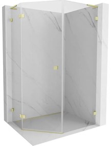 Mexen Lunar, L päťuholníkový sprchový kút naklápací doľava 80 x 100 cm, 8mm číre sklo, zlatý matný profil, 831L-080L-100P-55-00-L