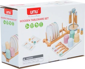 LEAN Drevená súprava detského riadu Stojan na stôl 33El