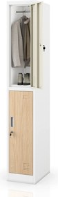 Šatníková skriňa BHP, zamestnanecká, jednotlivá, 2 priehradky s tyčou, biela/dub sonoma, 316,5x1850x450 mm: IGOR 1 Plus Eco Design