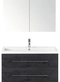 Kúpeľňový nábytkový set Sanox Straight farba čela black oak ŠxVxH 100 x 170 x 40 cm s umývadlom z minerálnej liatiny a zrkadlovou skrinkou