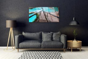 Skleneny obraz Schody jazero architektúra 140x70 cm