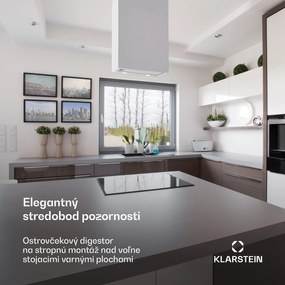 Klarstein Structura, digestor, 41 cm, ostrovčekový, 624 m³/h, A, LED, nehrdzaejúca oceľ, strieborný