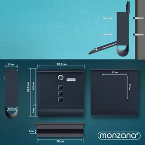 Monzana Poštová schránka s valcom na noviny POST, 30,5x10x33,5cm, antracitová