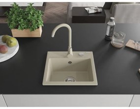 Mexen Milo, 1-komorový granitový drez 43,5x41 cm a kuchynská batéria Telma, béžová, 6505-69-670200-69