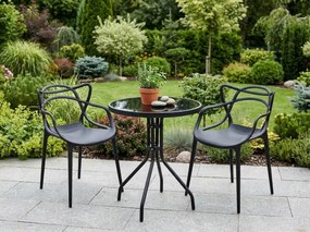 Okrúhly záhradný stôl so sklenenou doskou ISLAND BLACK 60 cm, čierny