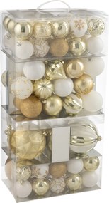 Sada 80 vianočných plastových ozdôb v bielo-zlatom prevedení J-line – 30*18*58 cm