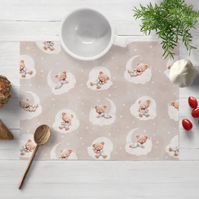 Biante Detské bavlnené prestieranie na stôl Sandra SA-744 Spiace medvedíky na obláčikoch na sivobéžovom 30x40 cm