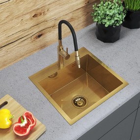 Gamma Gamma, 1-komorový oceľový drez 480x450x210 mm, brúsená zlatá, GMA-S4845-GD