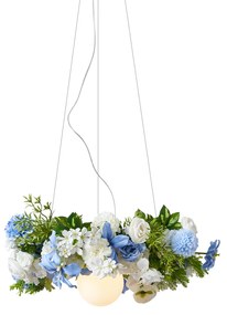 Bohemian stropné svietidlo čierne s farebnými kvetmi modrej a bielej farby - Flower Power