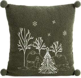 CHLPATÁ VIANOČNÁ DEKORAČNÁ OBLIEČKA NA VANKÚŠ COMMUNE 45X45 CM TMAVOZELENÁ