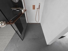 Mexen Kioto+ L, sprchová zástena Walk-In s poličkou a vešiakom 80 x 200 cm, 8mm číre sklo čierny vzor, ružové zlato profil, 800-080-123-60-70