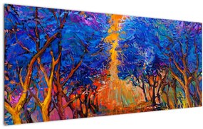 Obraz - jesenné koruny stromov, moderný impresionizmus (120x50 cm)