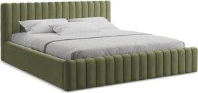 Zelená čalúnená dvojlôžková posteľ s úložným priestorom s roštom 160x200 cm Lemi – Makamii