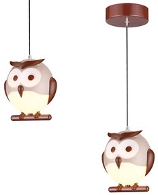 Detské závesné svietidlo Owl, 1x hnedé plastové tienidlo, br