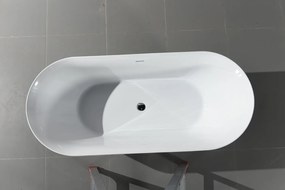 Erga Kaia, voľne stojaca vaňa 160x75 cm + odtoková zátka, biela lesklá, ERG-Kaia-160075-WH-WH