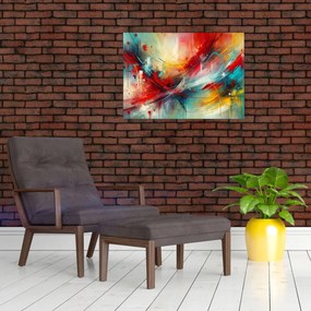 Sklenený obraz – Abstrakcia s červenou (70x50 cm)