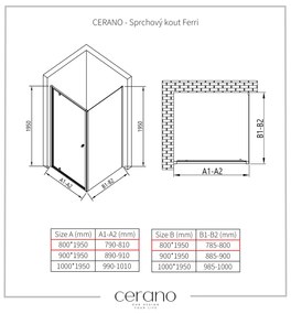 Cerano Ferri, krídlový sprchovací kút 80(dvere) x 80(stena) x 195 cm, 6mm číre sklo, chrómový profil, CER-CER-427438