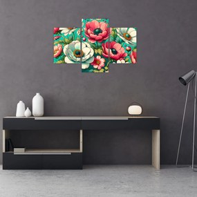 Obraz - Kvety na modrom pozadí (90x60 cm)