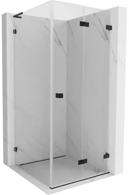 Mexen Lunar-F L, sklápací sprchový kút pravý 80 x 80 cm, 8mm číre sklo, čierny profil, 836L-080-080-70-00-P
