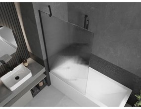 Mexen Next, vaňová zástena 1-krídlová 100 x 150 cm, fixné krídlo, 6 mm sklo s pruhmi, čierny profil, 895-100-000-00-09-70
