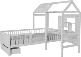Biela detská posteľ domček s úložným priestorom a stolom