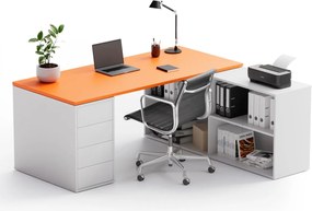 Kancelársky písací stôl s úložným priestorom BLOCK B04, 180x160 cm, biela/oranžová