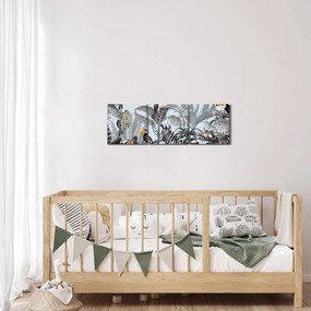 Obraz zvierat v tropickom lese (s hodinami) (90x30 cm)