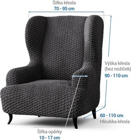 Bielastické poťahy MOSAICO tmavosivé kreslo ušiak (š. 60 - 110 cm)