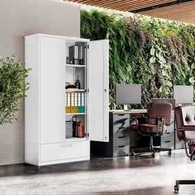 Modulárna kovová multifunkčná skriňa so zásuvkou biela MEGAN 1850 x 900 x 400 mm