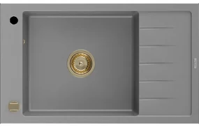 Mexen Elias granitový jednokomorový drez s odkvapkávačom 795 x 480 mm, Šedá, Sifón Zlatá - 6511791005-71-G