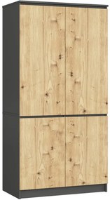 Skriňa S 90 4D CLP grafitová / sivá / dub artisan