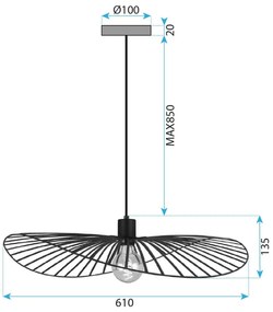 Toolight Toolight, závesné svietidlo 61cm, 1xE27, APP1841-1CP, čierna matná, OSW-07062